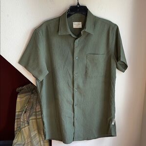 Hudson and Barrow Wovens Olive Green Textured Men's Casual Button Down Shirt EUC